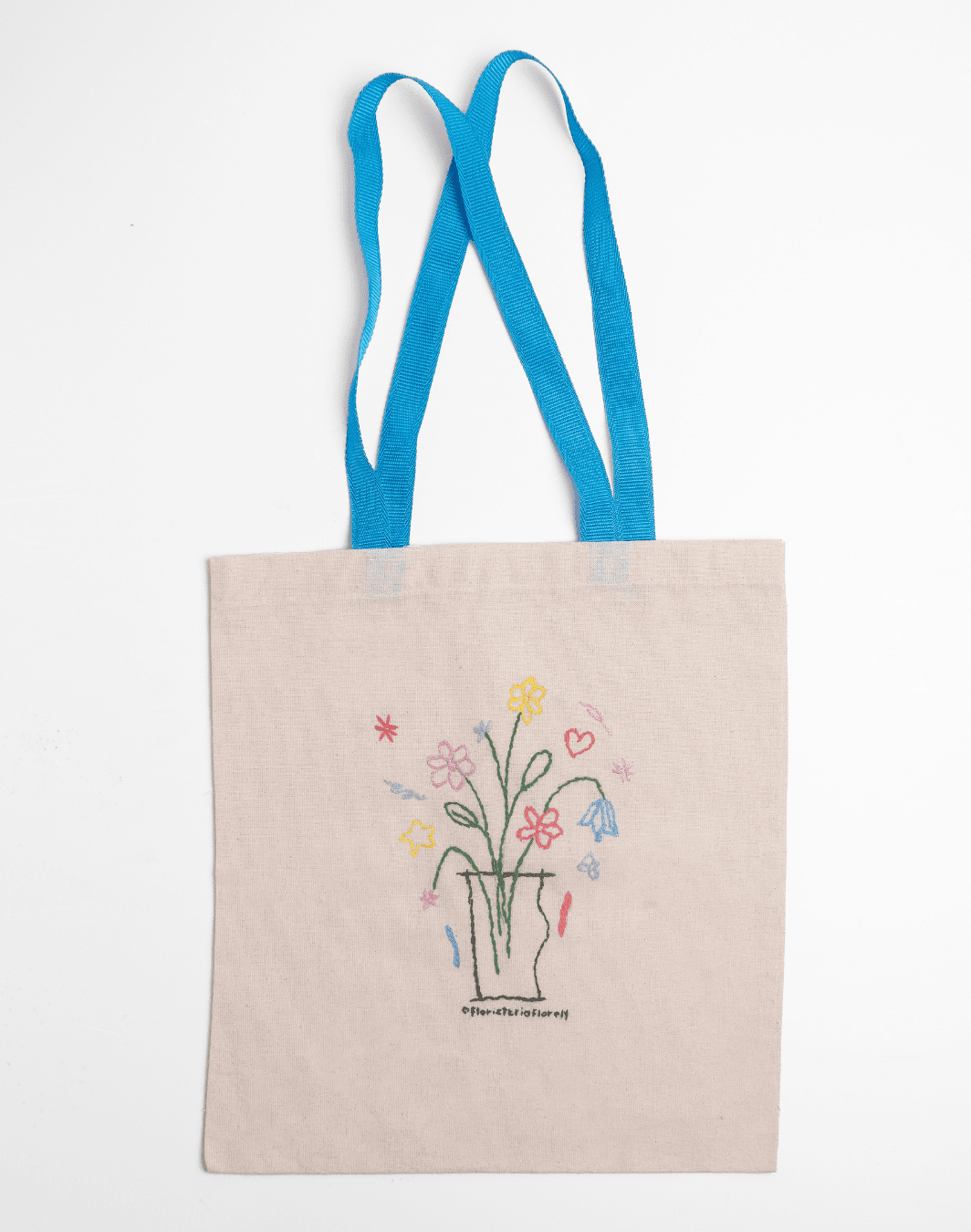 Tote Bag bordada con strap celeste