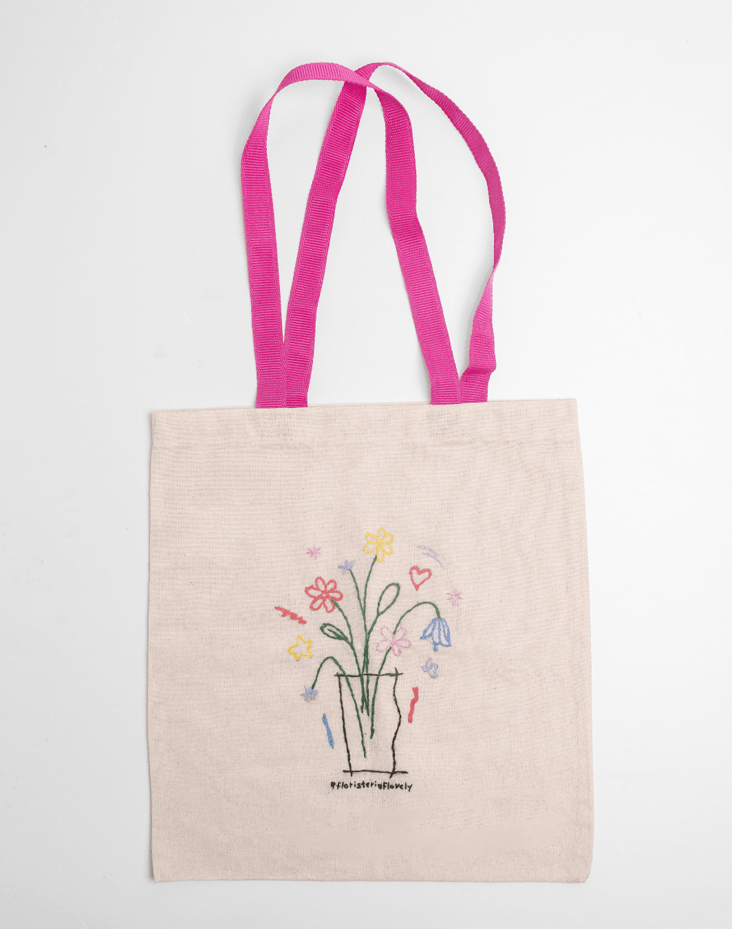 Tote Bag bordada con strap rosado