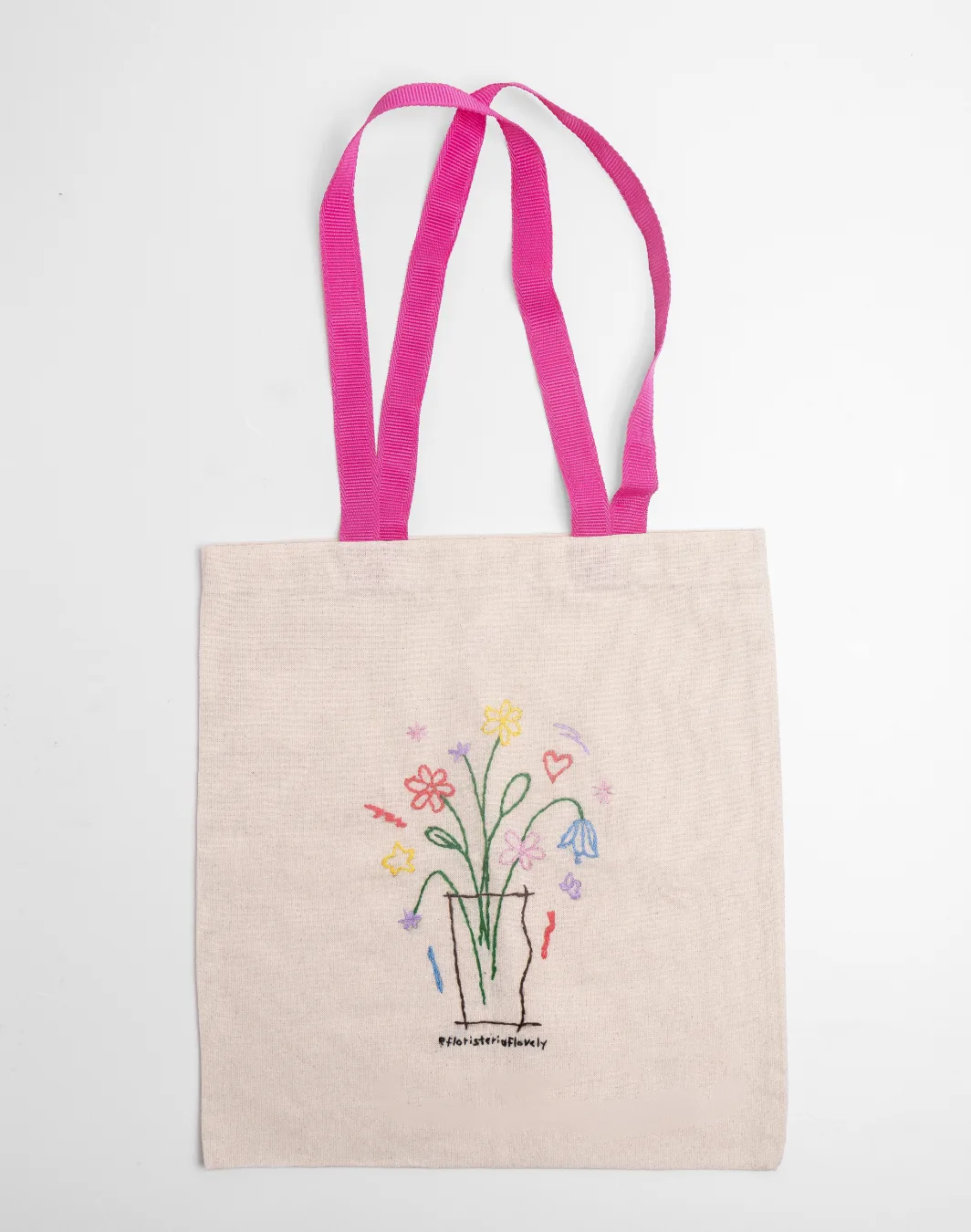 Tote Bag bordada con strap rosado