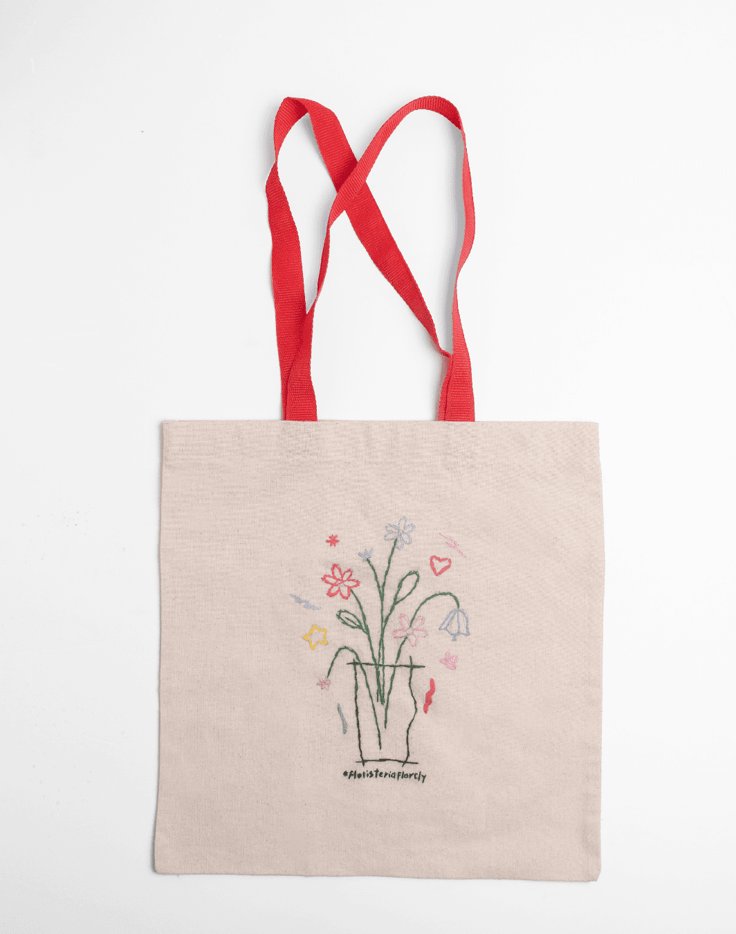 Tote Bag bordada con strap rojo