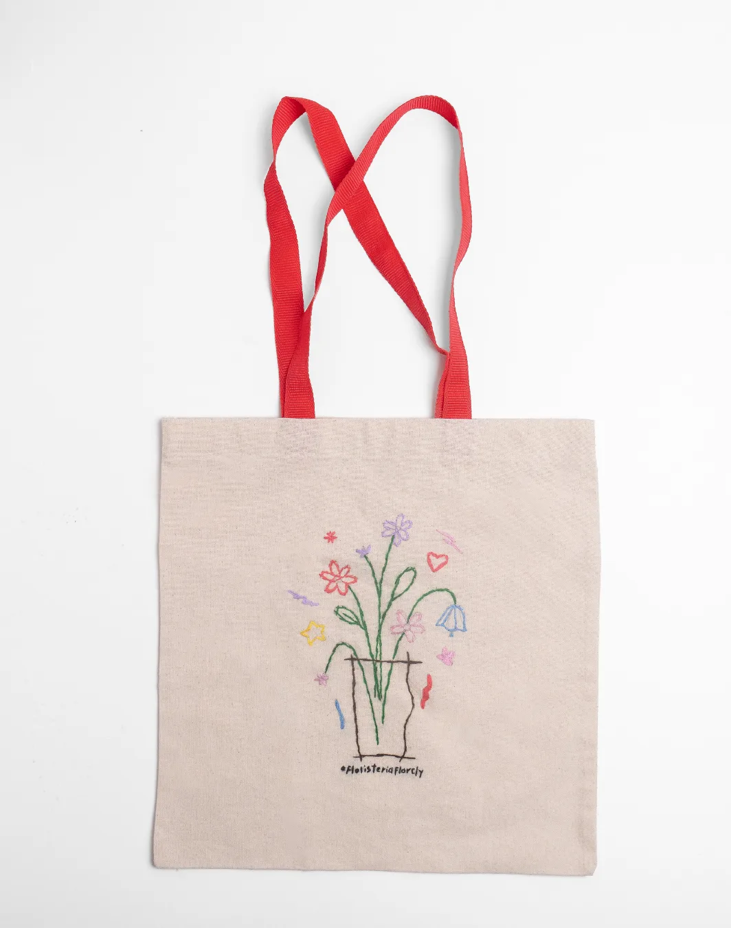 Tote Bag bordada con strap rojo